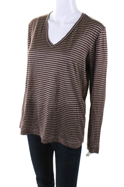 Missoni Women's V-Neck Long Sleeves Basic Brown Stripe Blouse Size M