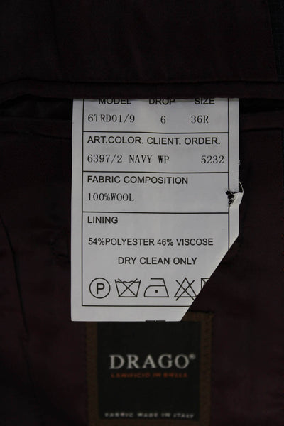 Drago Mens Check Print Two Button Blazer Jacket Navy Blue Size 36