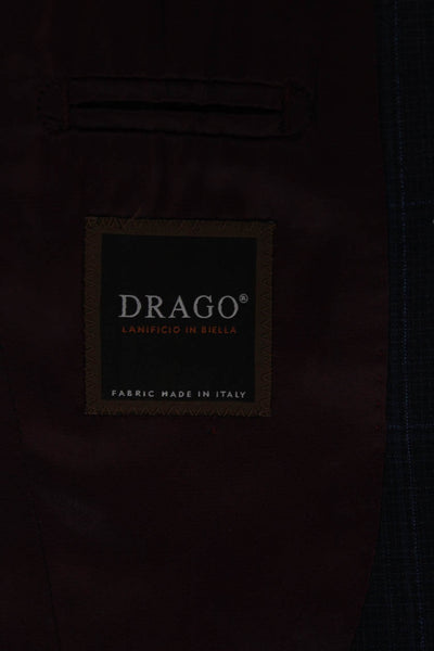 Drago Mens Check Print Two Button Blazer Jacket Navy Blue Size 36