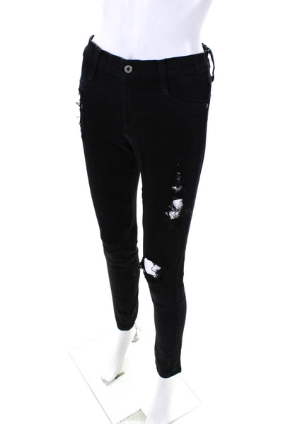 James Jeans Womens Cotton Distress Textured Button Skinny Pants Black Size EUR27