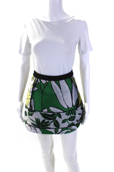 Marni Womens Back Zip Floral Jacquard A Line Skirt Green Gray Size IT 38