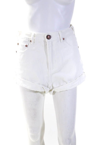 One by One Teaspoon Women Zipper Fly High Rise Cuffed Denim Shorts White Size 27