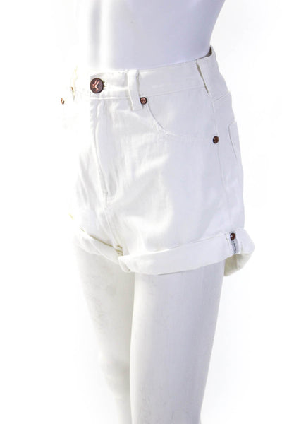 One by One Teaspoon Women Zipper Fly High Rise Cuffed Denim Shorts White Size 27