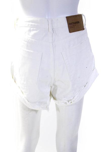 One by One Teaspoon Women Zipper Fly High Rise Cuffed Denim Shorts White Size 27