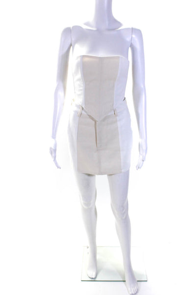 EB Denim Womens Strapless Denim Crop Top Mini Skirt Set White Beige Size Small