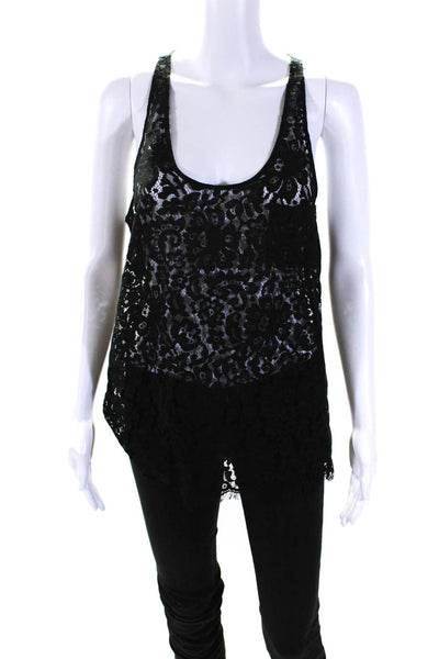 Joie Women's Scoop Neck Sleeveless Unlined Lace Tank Top Black Size S