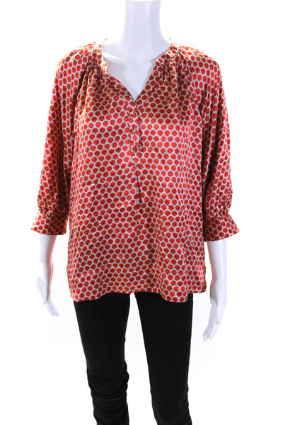 Joie Women's Round Neck Long Sleeves Spotted Dot Silk Blouse Size XS