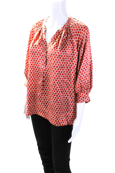 Joie Women's Round Neck Long Sleeves Spotted Dot Silk Blouse Size XS