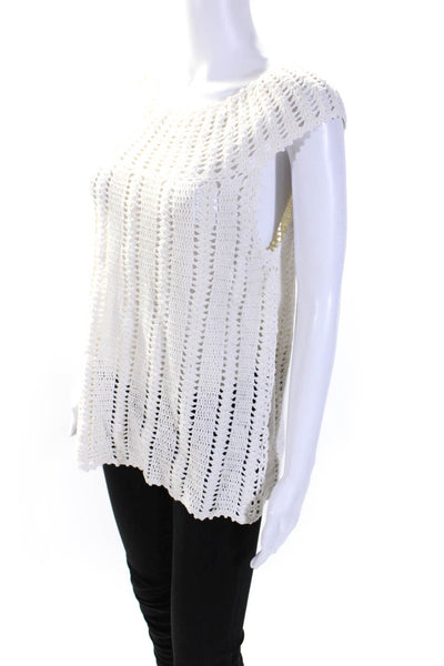 Joie Women's Boat Neck Sleeveless Crochet Knit Unlined Blouse White Size XS