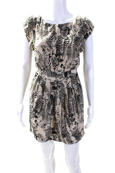 Of Two Minds Women's Round Neck Cap Sleeves Animal Print Mini Dress Size S