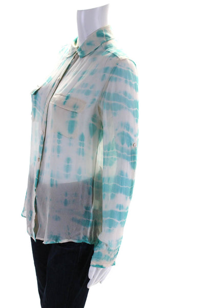 Gypsy 05 Womens Long Sleeve Tie Dye Button Up Top Blouse Turquoise White Size XS