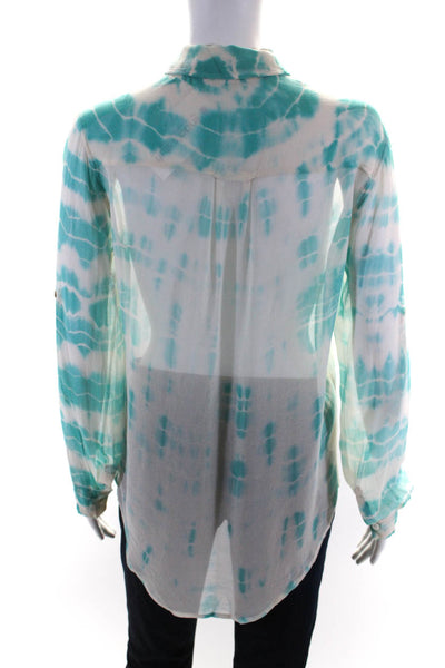 Gypsy 05 Womens Long Sleeve Tie Dye Button Up Top Blouse Turquoise White Size XS