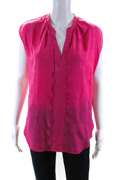 The Odells Womens Check Jacquard Sleeveless Y Neck Top Blouse Pink Size XS