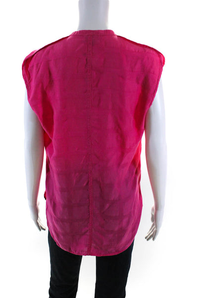 The Odells Womens Check Jacquard Sleeveless Y Neck Top Blouse Pink Size XS