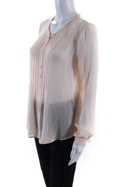 Calypso Womens Long Sleeve Sheer Pintuck Button Up Top Blouse Light Pink Size XS