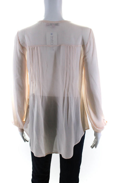 Calypso Womens Long Sleeve Sheer Pintuck Button Up Top Blouse Light Pink Size XS