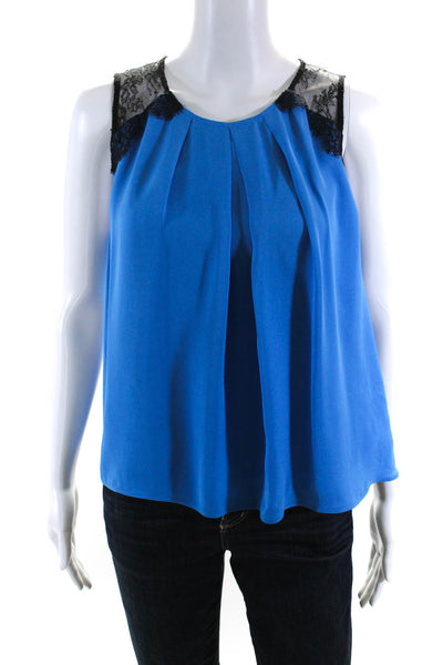 Alice + Olivia Women's Round Neck Lace Trim Sleeveless Blouse Blue Size S