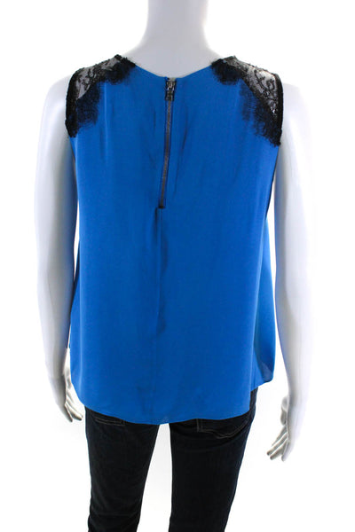 Alice + Olivia Women's Round Neck Lace Trim Sleeveless Blouse Blue Size S