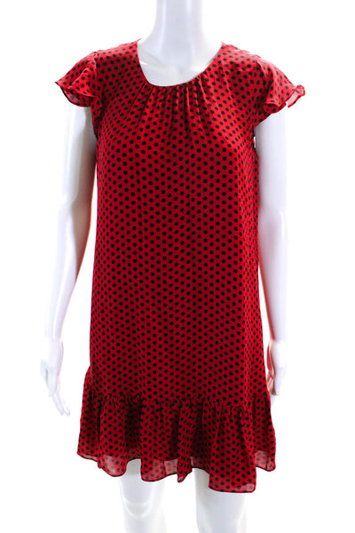 Milly Women's Round Neck Ruffle Cap Sleeves Tiered Polka Dot Midi Dress Size S