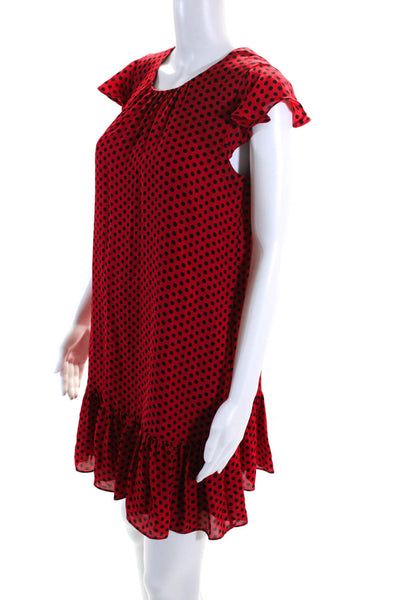 Milly Women's Round Neck Ruffle Cap Sleeves Tiered Polka Dot Midi Dress Size S