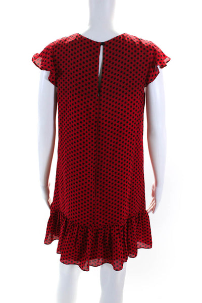 Milly Women's Round Neck Ruffle Cap Sleeves Tiered Polka Dot Midi Dress Size S