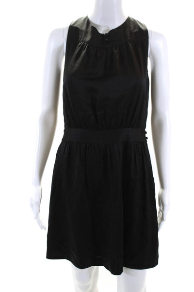 Theory Women's Scoop Neck Sleeveless A-Line Mini Silk Dress Black Size S