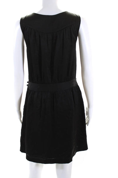 Theory Women's Scoop Neck Sleeveless A-Line Mini Silk Dress Black Size S