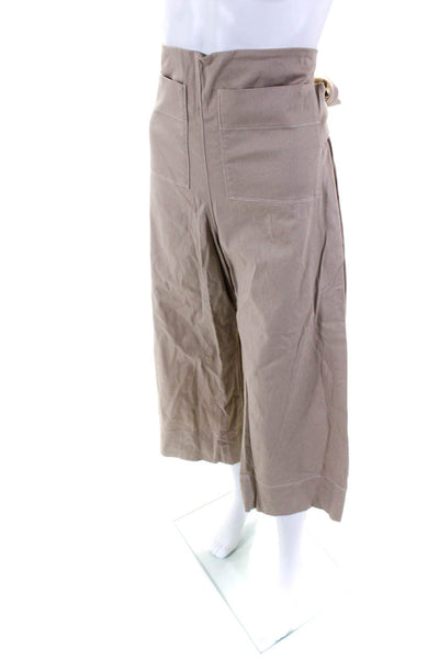 Toit Volant Womens Back Zip High Rise Tie Front Wide Leg Crop Pants Brown Medium