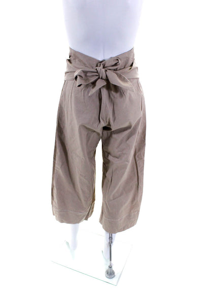 Toit Volant Womens Back Zip High Rise Tie Front Wide Leg Crop Pants Brown Medium