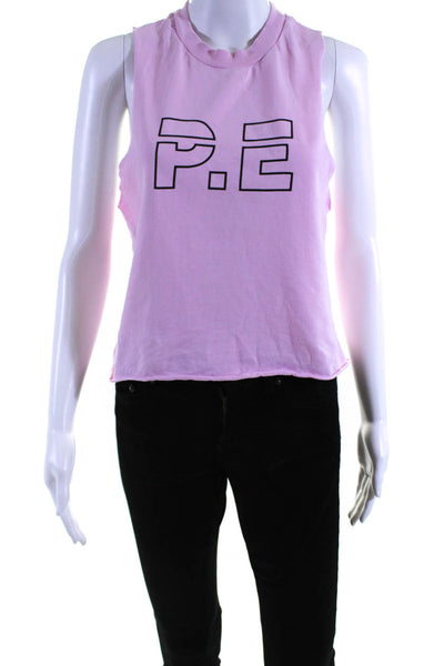 PE Nation Womens Graphic Logo Cutoff Muscle Tee Shirt Tank Top Pink Black XS