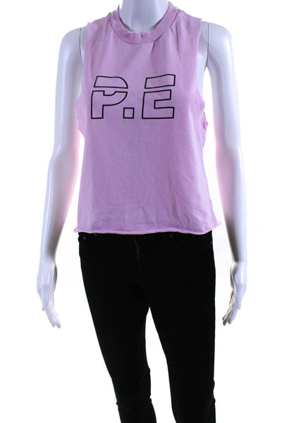 PE Nation Womens Graphic Logo Cutoff Muscle Tee Shirt Tank Top Pink Black XS