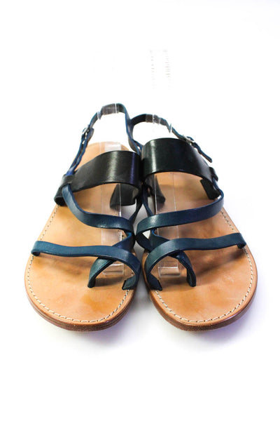 Faconnable Womens Strappy Sandals Navy Blue Leather Size 40