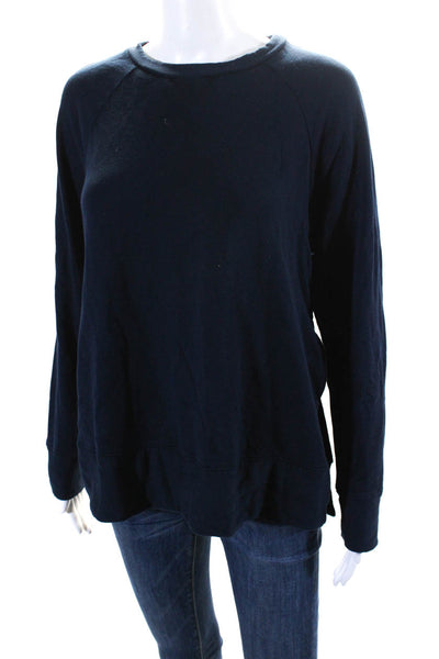 Stateside Womens Fleece Split Hem Long Sleeve Crewneck Shirt Navy Blue Size XS