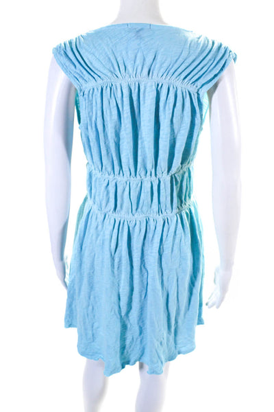 ATM Womens Cotton V-Neck Sleeveless Ruched Empire Waist Dress Light Blue Size S