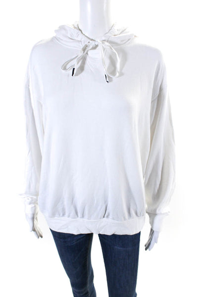 Stateside Women Cotton Terry Long Sleeve Drawstring Pullover Hoodie White Size S