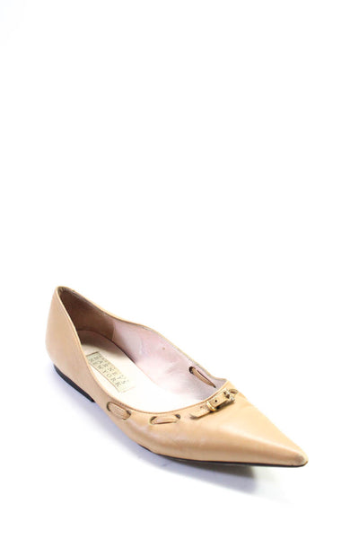 Barneys New York Womens Leather Buckled Pointed Toe Flats Beige Size 6US 36EU