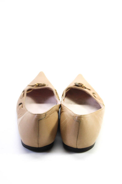Barneys New York Womens Leather Buckled Pointed Toe Flats Beige Size 6US 36EU