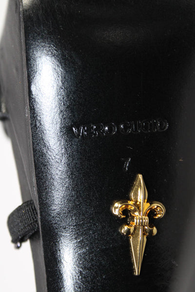 Pour la Victoire Womens Leather Strappy Chain Link Platform Heels Black Size 7US