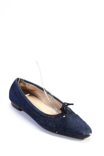 Manolo Blahnik Womens Cotton Denim Almond Toe Low Heel Flats Blue Size 7US 37EU