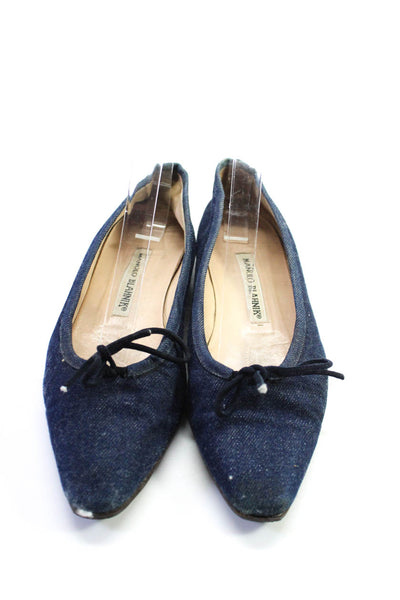 Manolo Blahnik Womens Cotton Denim Almond Toe Low Heel Flats Blue Size 7US 37EU