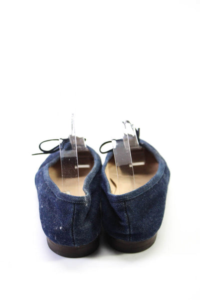 Manolo Blahnik Womens Cotton Denim Almond Toe Low Heel Flats Blue Size 7US 37EU