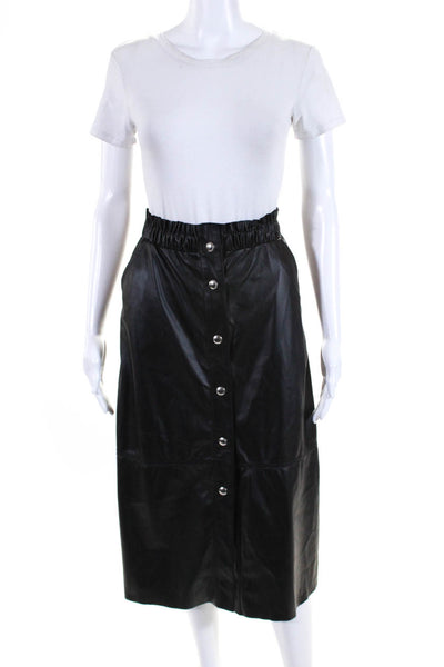 Blank NYC Womens Ruched Snap Buttoned Wrap A-Line Midi Skirt Black Size EUR25