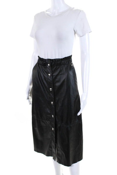 Blank NYC Womens Ruched Snap Buttoned Wrap A-Line Midi Skirt Black Size EUR25