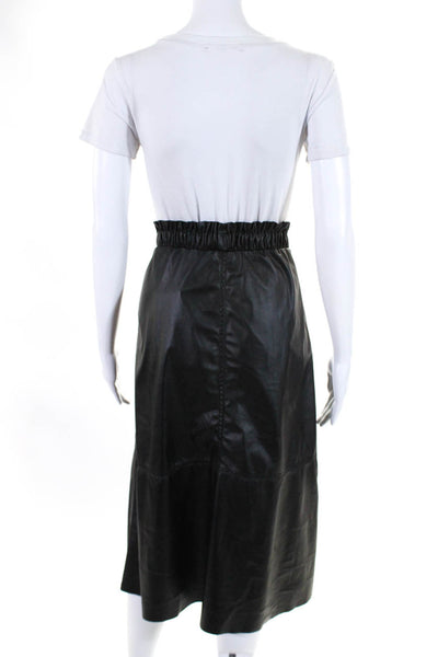 Blank NYC Womens Ruched Snap Buttoned Wrap A-Line Midi Skirt Black Size EUR25