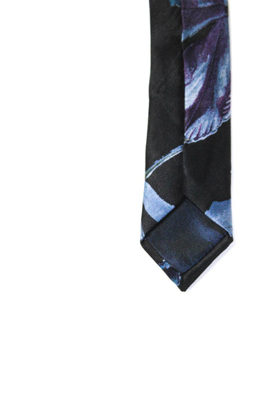 Lanvin Mens Silk Floral Print Classic Length Necktie Black Multi Colored