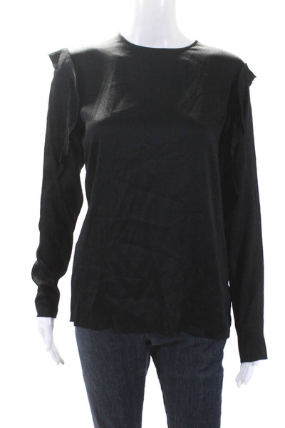 Bruuns Bazaar Women's Round Neck Ruffle Long Sleeves Blouse Black Size 38