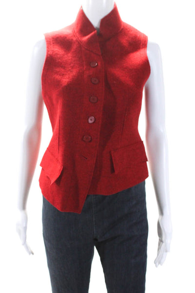 Agnes B Women's Round Neck Sleeveless Pockets Button Down Vest Red Size 36