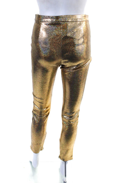 Isabel Marant Womens Iridescent Metallic Leather Skinny Mid Rise Pants Gold FR38