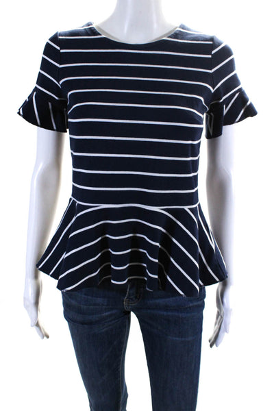 J Crew Womens Cotton Short Sleeve Striped Peplum Blouse Blue Size XS