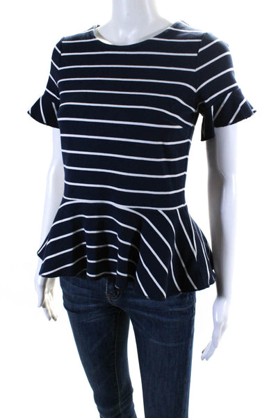 J Crew Womens Cotton Short Sleeve Striped Peplum Blouse Blue Size XS